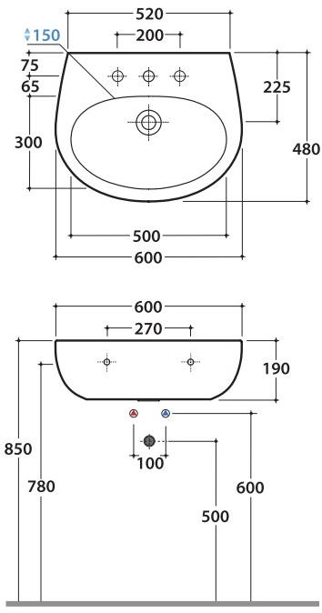 Подвесная раковина настенная овальная Ceramica Globo Grace белая sun-id-1516498 - Вид №7