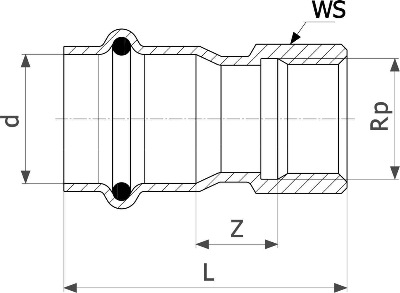 486 938 Модель 0212 Трубопроводные системы  Sanpress Inox G  Переходники/​переходные угольники Santreyd  - Вид №3
