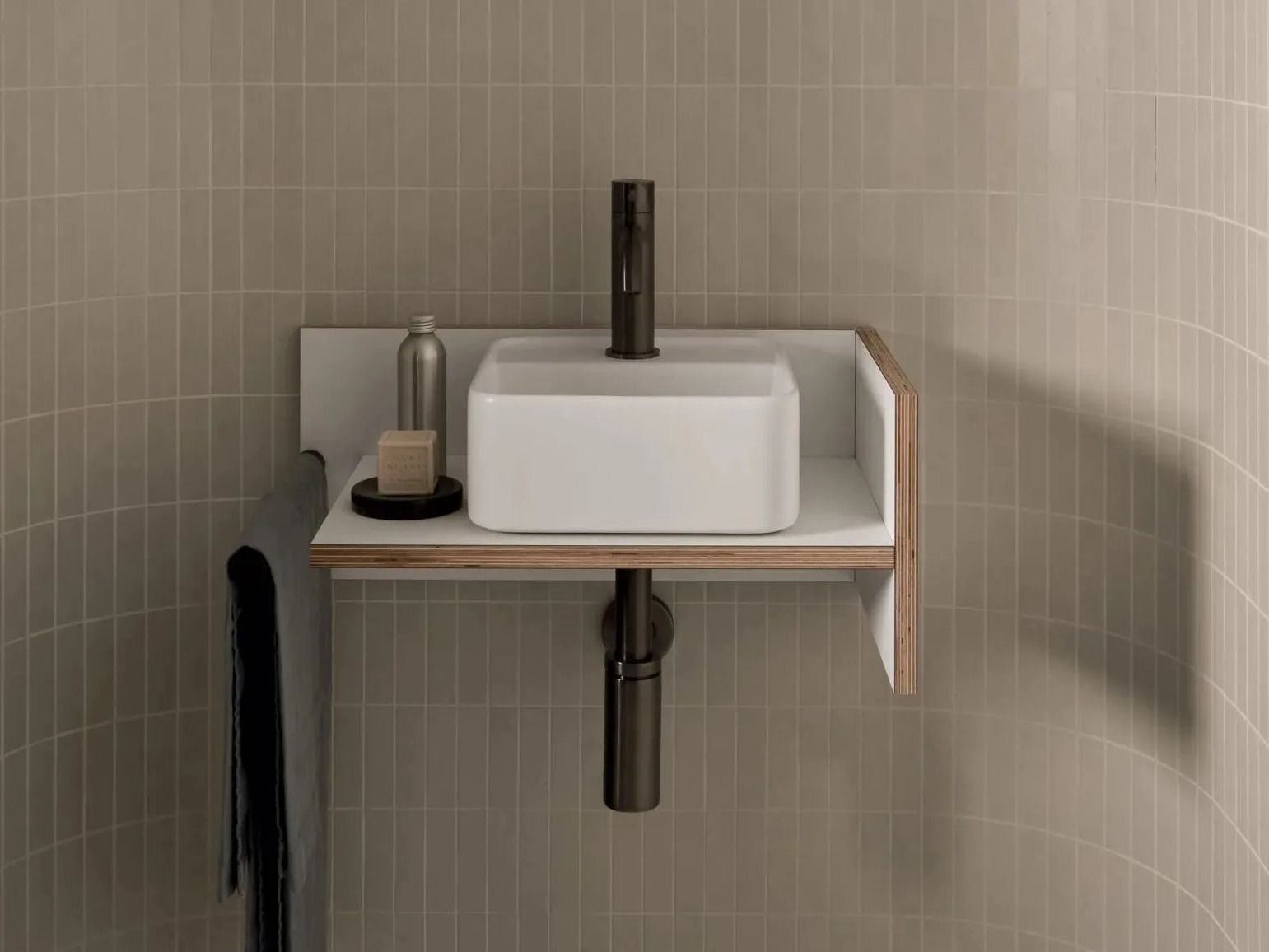 Подвесной умывальник Fenix-NTM® со встроенной раковиной с держателем для полотенец Ceramica Cielo Тео ARCH-00075018