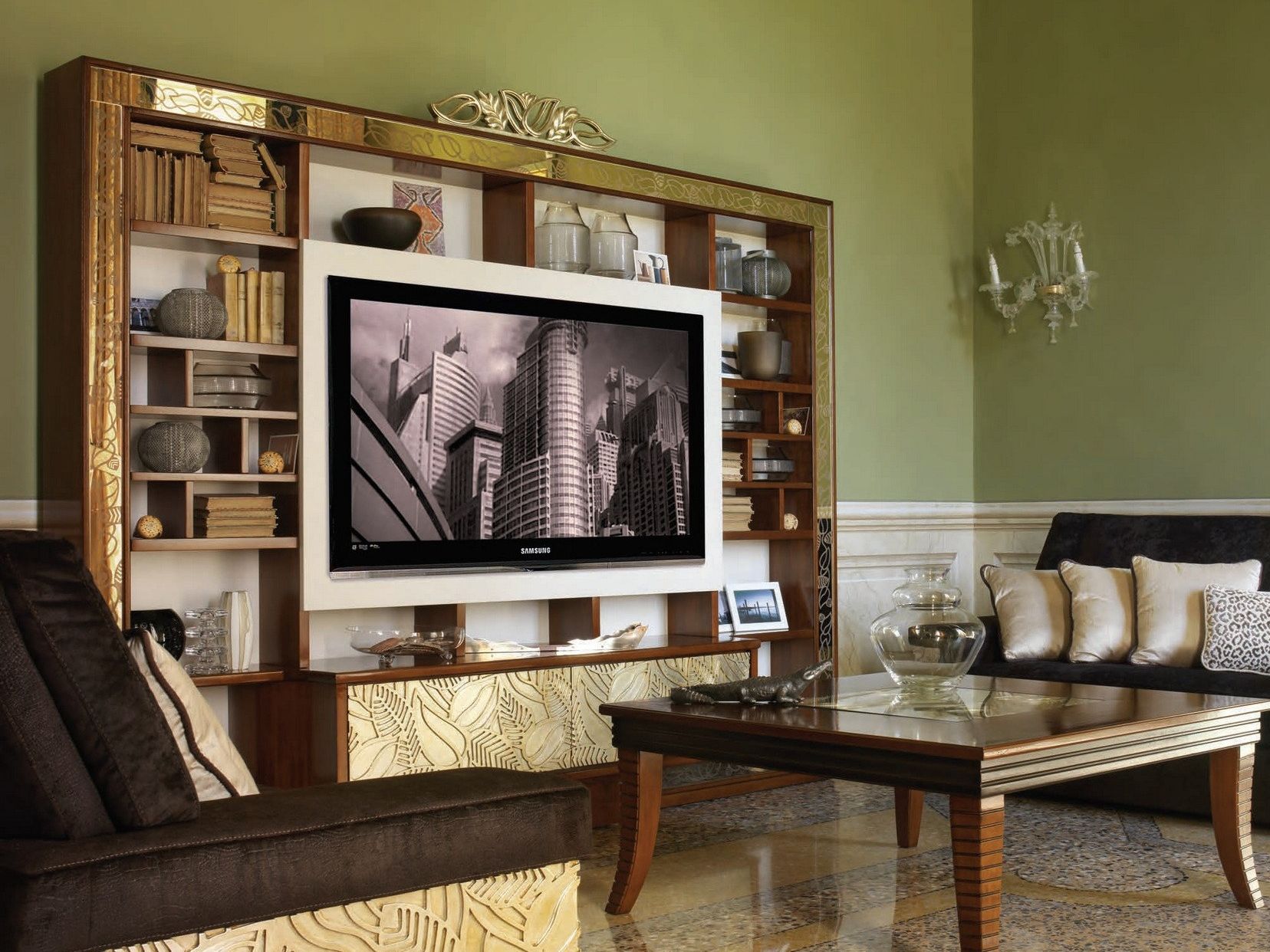 Деревянная отдельно стоящая оборудованная стена с подставкой для телевизора Cantiero GRAND ÉTOILE ARCH-00074406