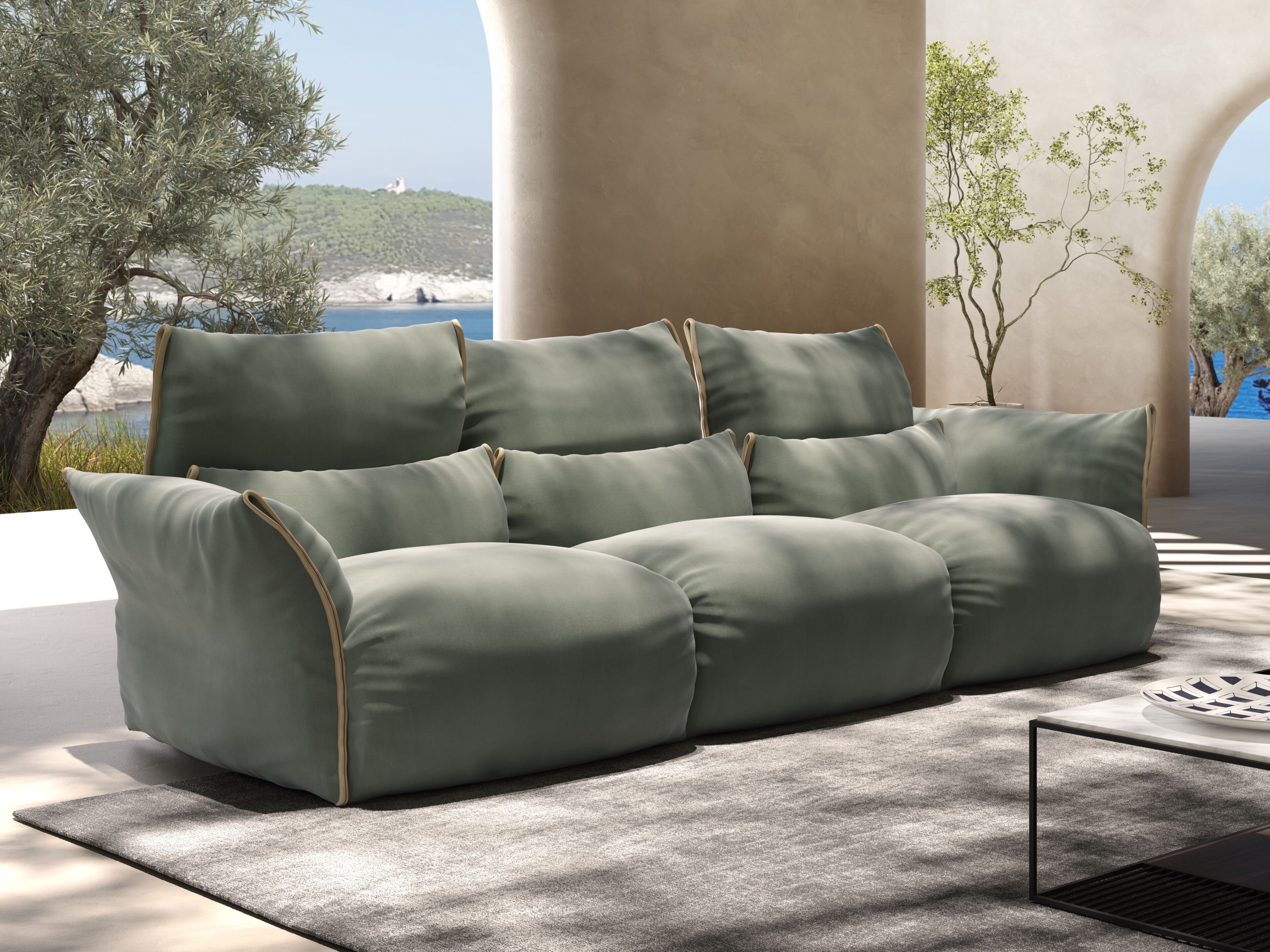 Тканевый диван с подставкой для ног на 3 места Natuzzi Italia Wellbe ARCH-00068673 - Вид №1
