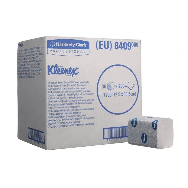 8409 Kimberly Clark Туалетная бумага листовая Kimberly-Clark Kleenex 8409 2-слойная 36 пачек по 200 листов 