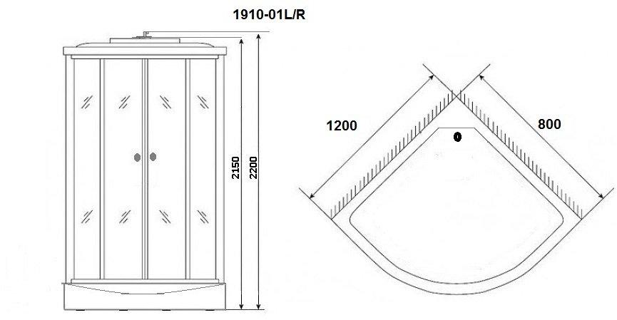 Душевая кабина NG-1910-01L (1200х800х2200) высокий поддон(48см) стекло ТОНИРОВАННОЕ Niagara Ultra 19100134L - Вид №1