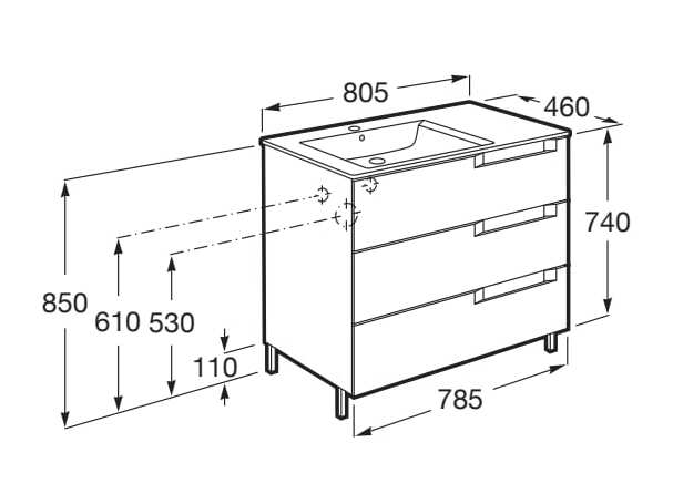 Деревянный напольный шкаф для умывальника со встроенной раковиной с ящиками Roca Aleyda ARCH-00055782 - Вид №36