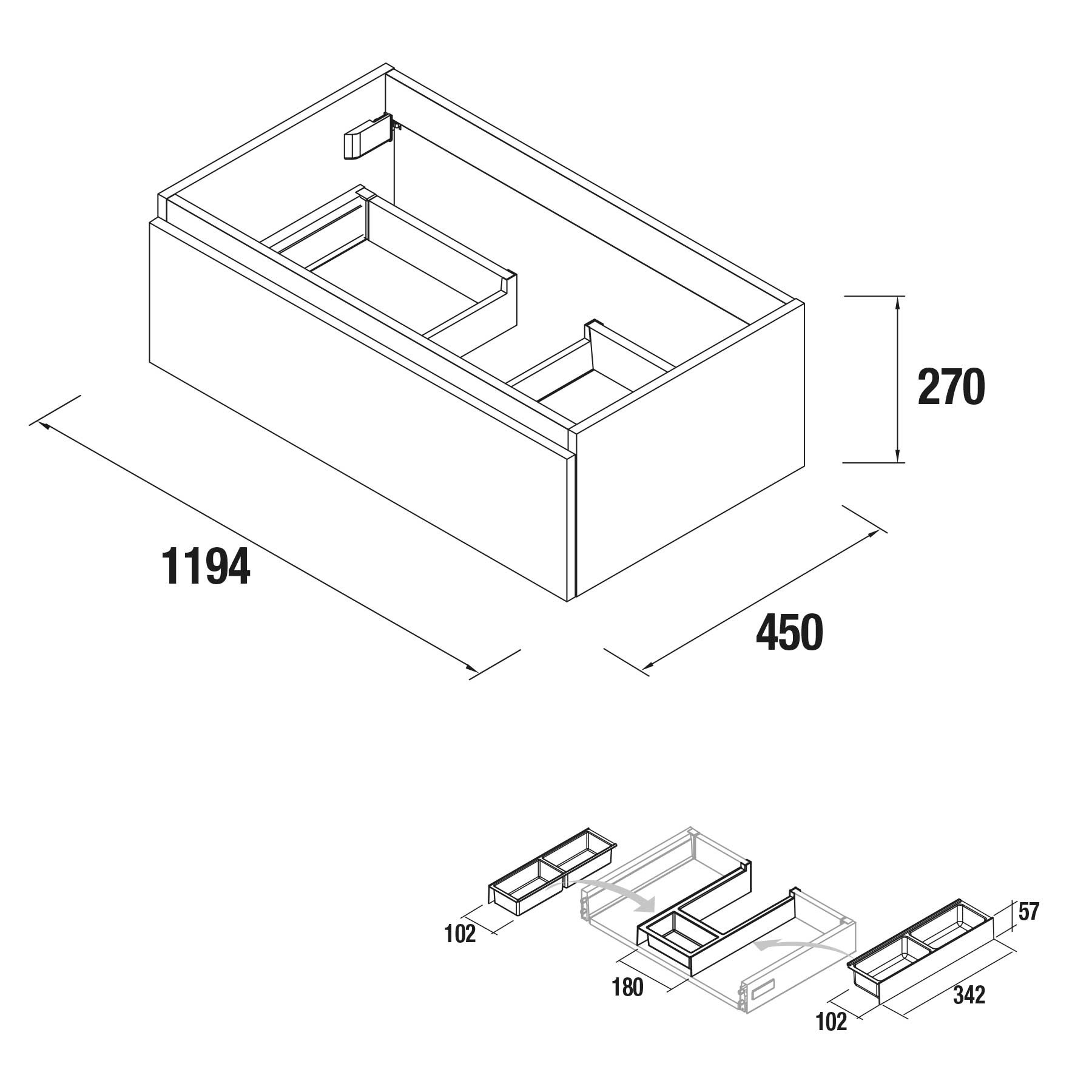 26610 SALGAR Мебель для умывальника SPIRIT 1200 1 металлический ящик GLOSS WHITE 1194 x 270 x 450 мм Глянцевый белый - Вид №1