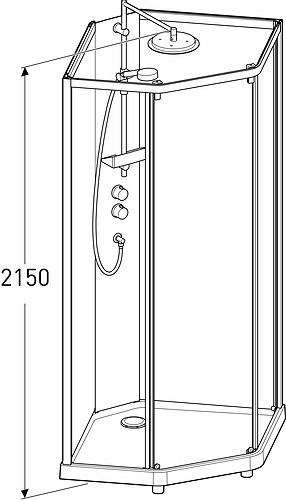 558.915.00.1 IDO Showerama 10-5 900x800 Pentagon Comfort, душевая кабина IDO Showerama в сборе с пятиугольным покрытием Comfort, пятиугольные алюминиевые профили / прозрачное стекло / матовое стекло сзади, 900X800 мм  - Вид №2