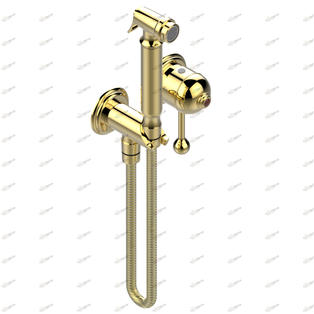 A1X-5840/MBG Комплект для душа, включающий смеситель, армированный шланг 1 м 25 см, ручной душ с курковым распылителем, выход из стены и предохранительный запорный клапан Thg-paris Sully с красной яшмой Покрытие PVD золотистый цвет A1X 5840/MBG CAT.F