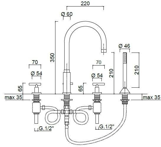 Rubinetteria Giulini Комплект для ванны с ручным душем на 4 отверстия G4 F7765 - Вид №1