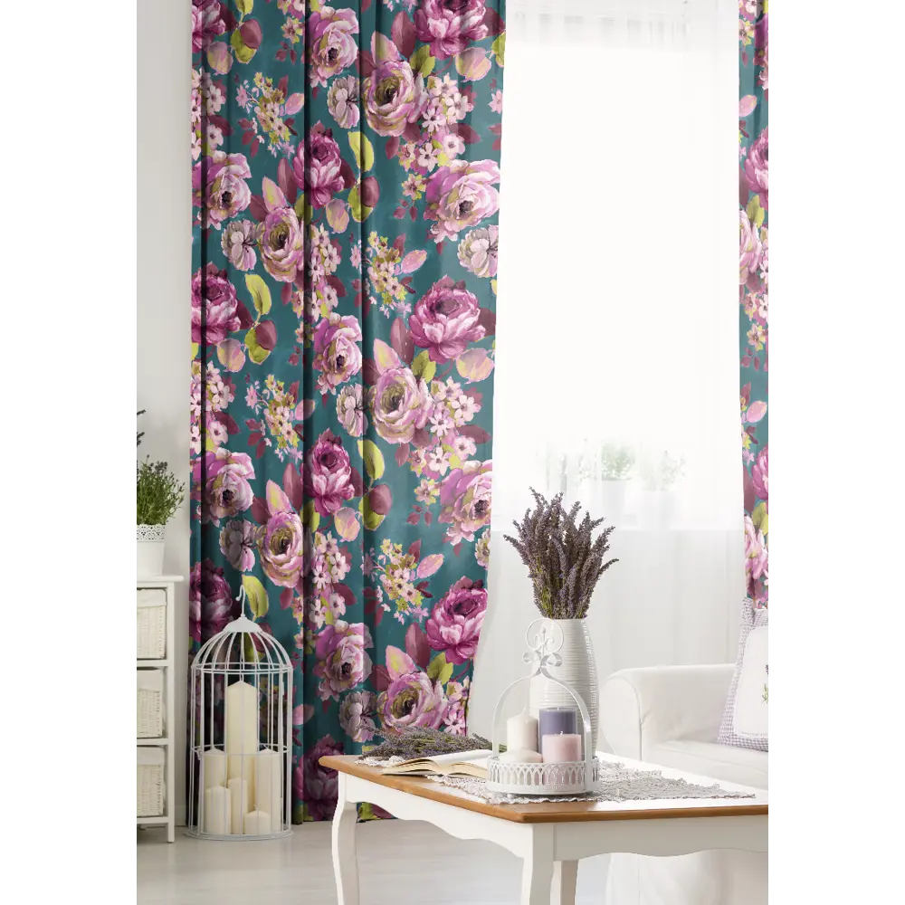 Штора на ленте «Пионы» 145x260 см цвет бирюзовый 82701258 STLM-2089893 SEASONS  - Вид №1