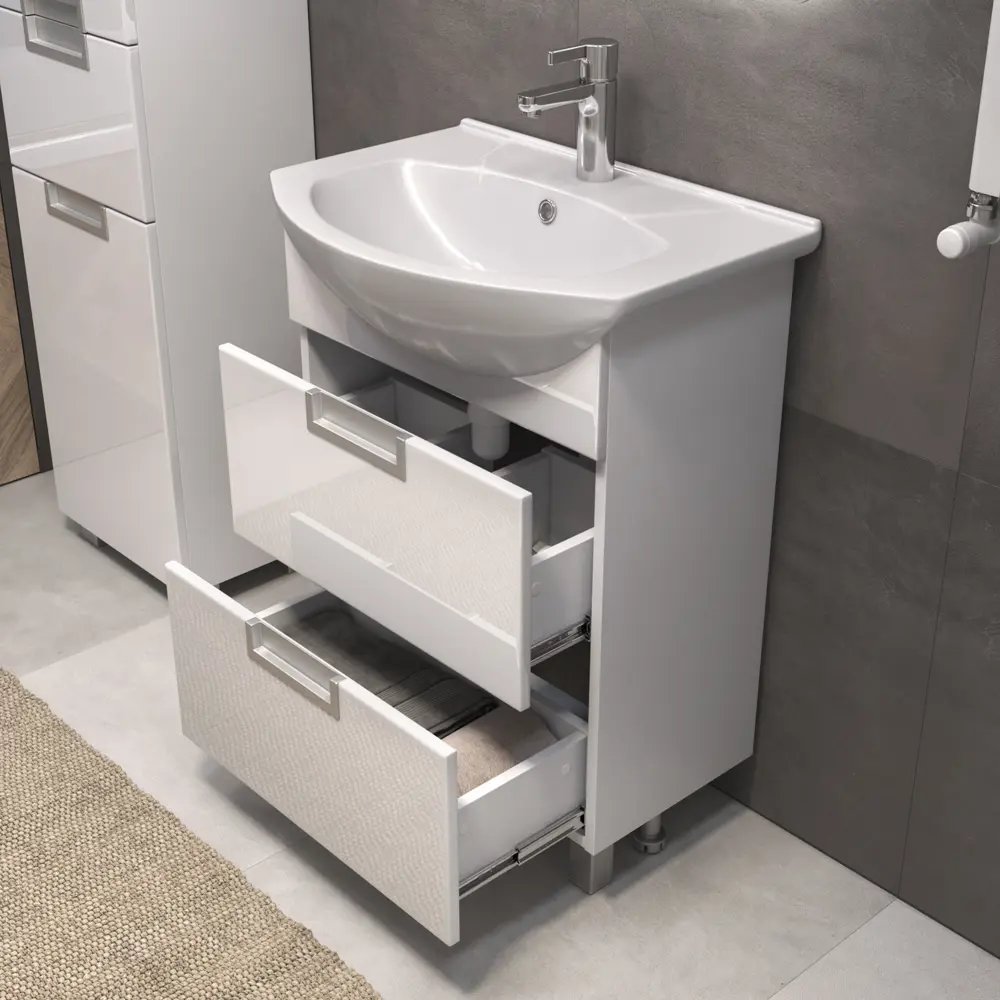 Тумба под раковину Vigo Vento Элеганс напольная 55 см цвет белый с раковиной Rosa Элеганс 600 мм STLM-2196829 - Вид №3