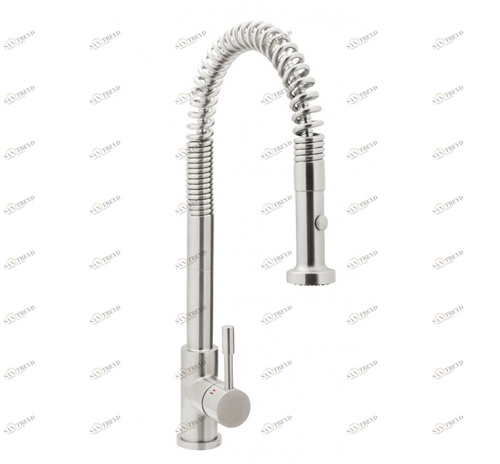 GENEBRE 65207 18 60 66 Смеситель для мойки, однорычажный, из нержавеющей стали, с пружиной и выдвижным распылителем 