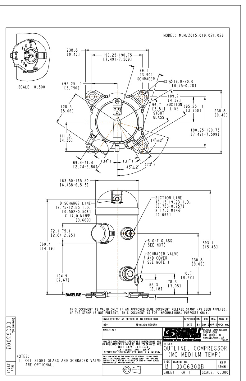 Danfoss MLZ — герметичные спиральные компрессоры MLZ026T2LP9A Компрессор спиральный 121L8673  - Вид №9