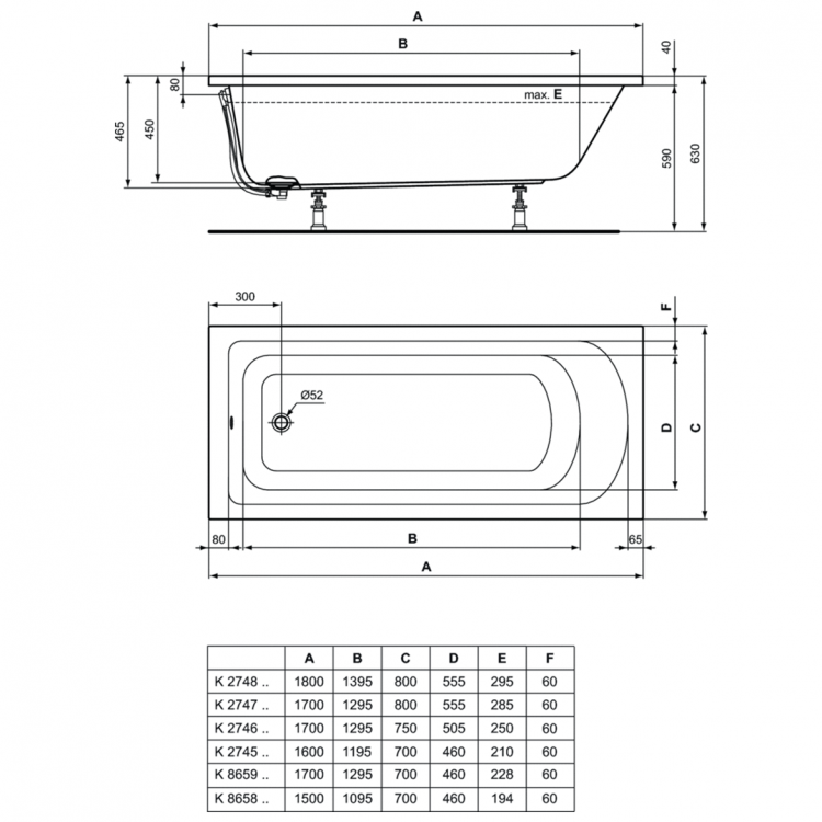 K865901 Прямоугольная ванна 170х70 см Ideal Standard HOTLINE - Вид №2