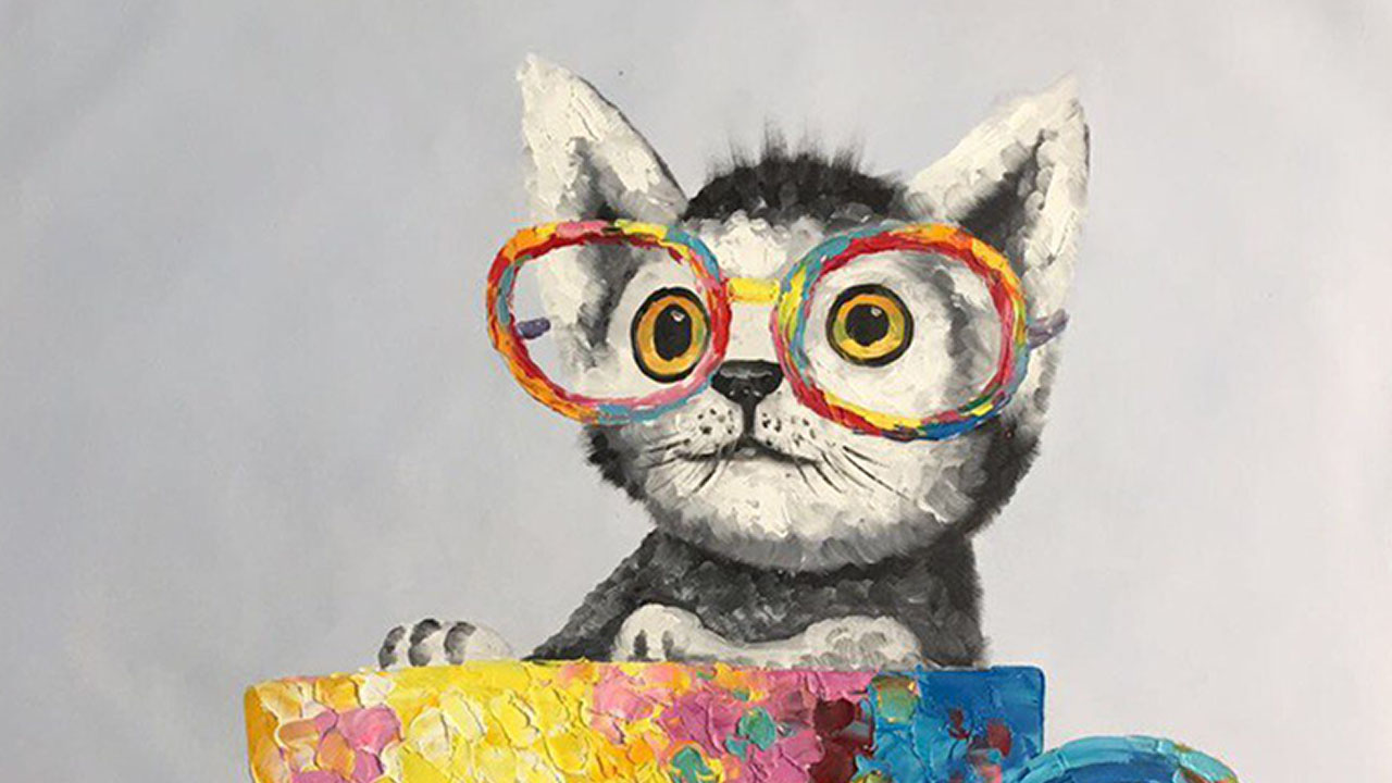 Картина на холсте 100х100 см "Кот-студент" EVENHOME КАРТИНЫ МАСЛОМ 130085 Желтый;серый;синий;разноцветный  - Вид №1