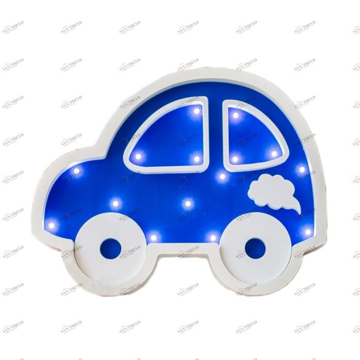 Ночник деревянный 30 см бело-синий "Машина" LAMPA I DEREVO  00-3880200 Белый;синий Santreyd 