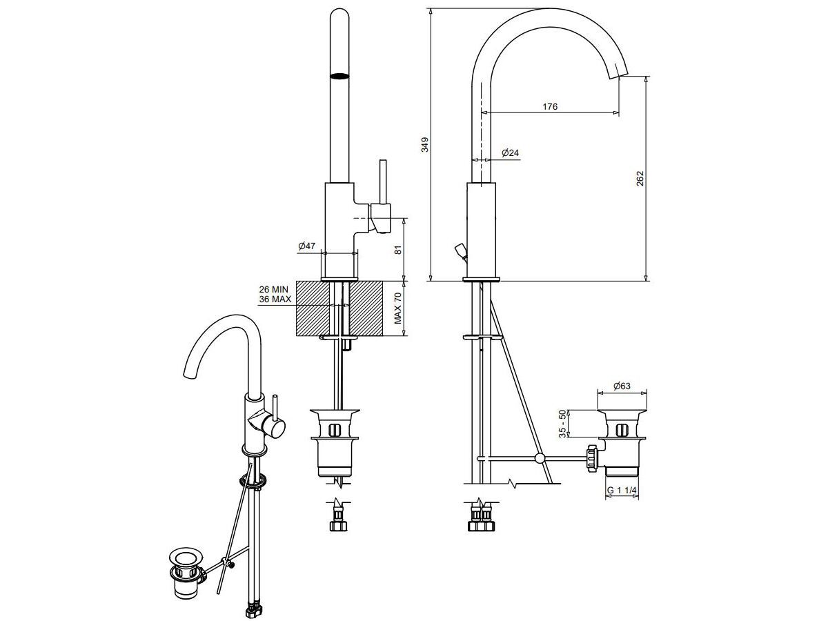 Смеситель для кухни из хромированной латуни Bugnatese K-Line ARCH-00030308 - Вид №2
