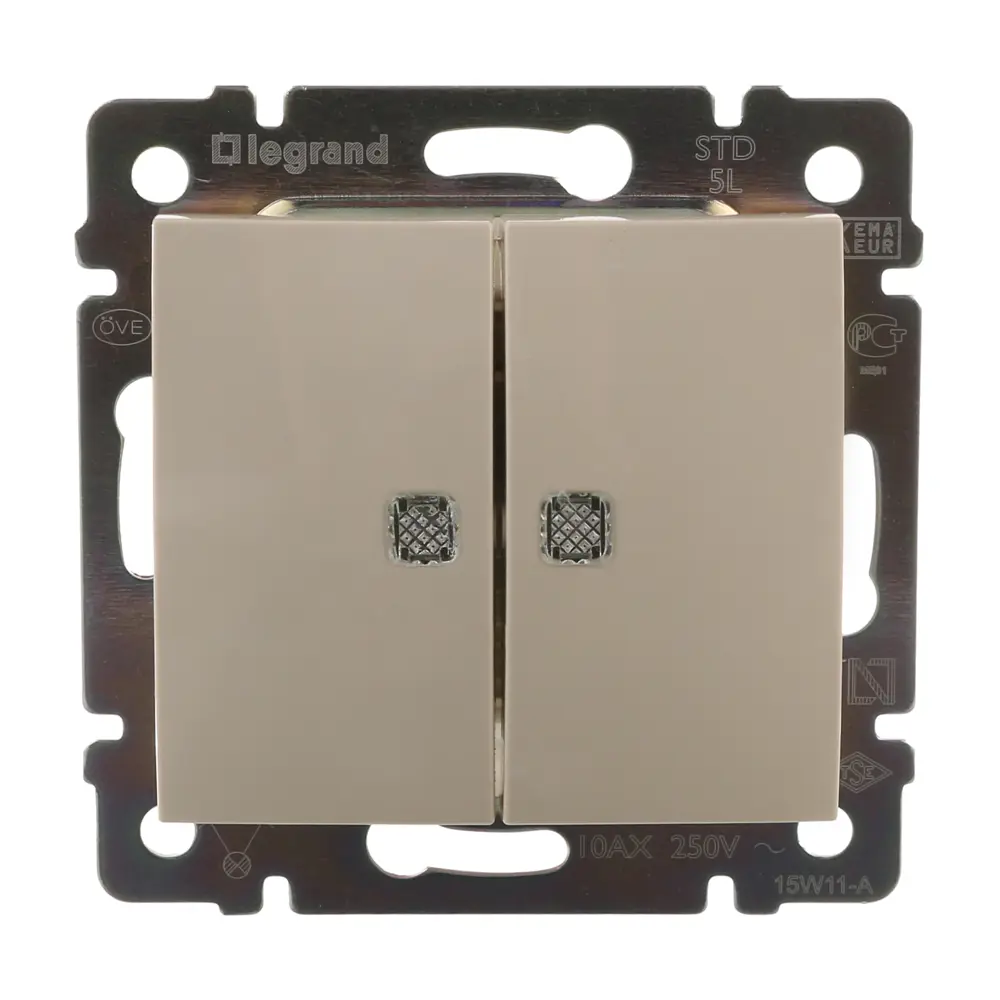 Legrand Valena Classic - двухклавишный выключатель с зелёной подсветкой, слоновая кость 12241274 STLM-0001848