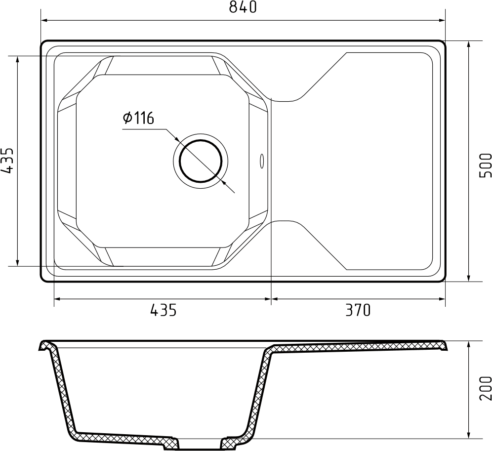 Кухонная мойка Искусственный камень UNIQUE S133 GranFest U-840L-S133 - Вид №1