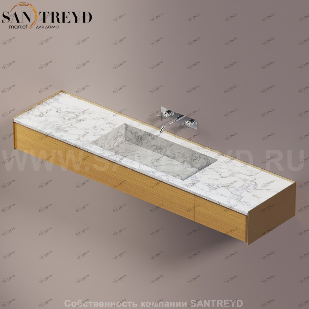 Agape DR Раковина столешница 200 см, с 3-мя выдвижными ящиками. Отделка: бронза , белый мрамор и тик ADRP20CNRMCPT