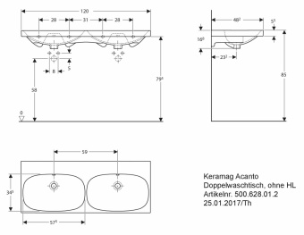 500628018 Подвесная раковина настенная прямоугольная Keramag  белая  - Вид №1