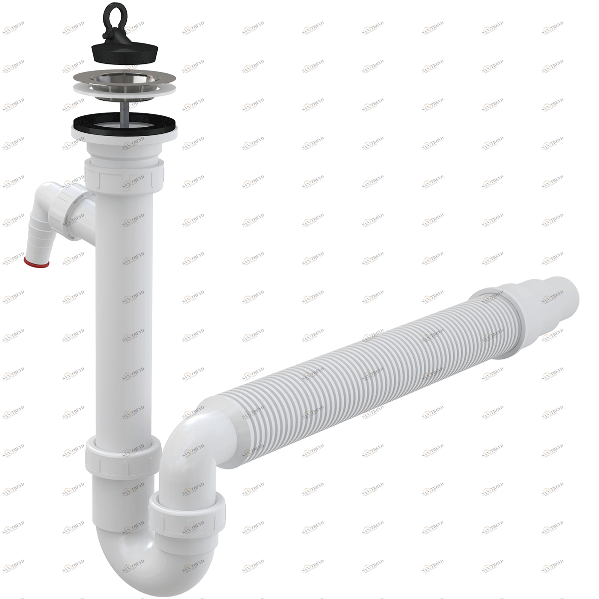 Сифон трубчатый с нержавеющей peшeткой DN70, со штуцером и гофрой ALCAPLAST A830DN5040