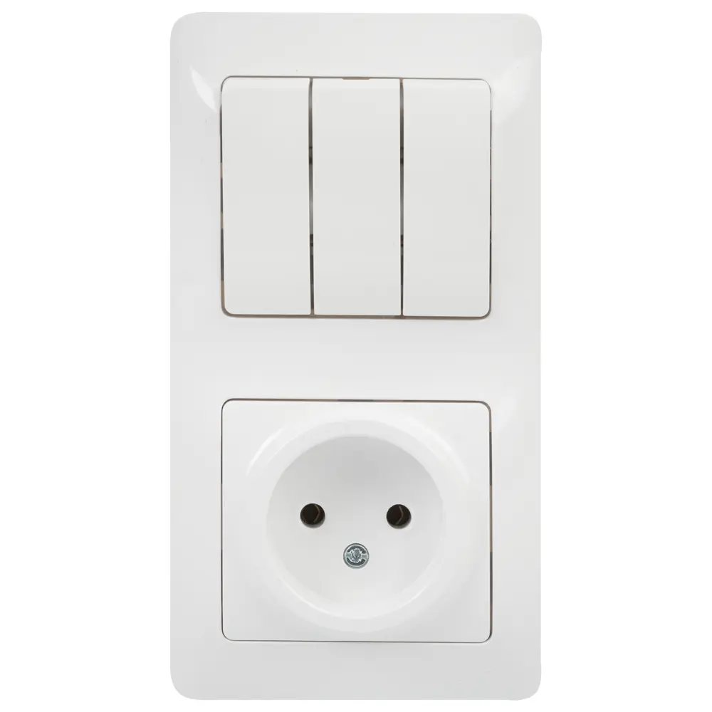 Блок выключатель с розеткой встраиваемый Schneider Electric Glossa 3 клавиши, без заземления, цвет белый 18189497 STLM-2120811