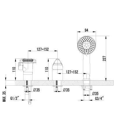 LM4245C Смеситель Poseidon на борт ванны LEMARK POSEIDON  - Вид №1