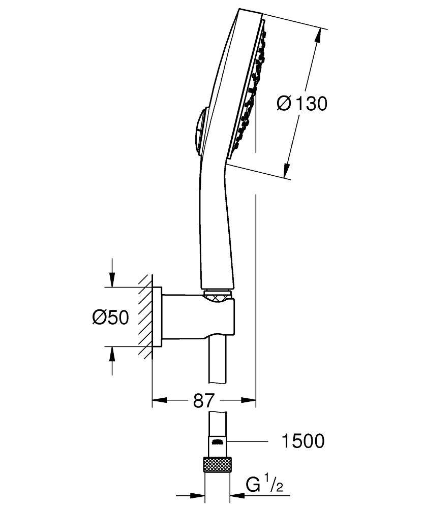 26174LS0 Душевой набор Power&Soul® Cosmopolitan (ручной душ, настенный держатель, шланг 1500 мм), хром (26174LS0) Grohe Power&Soul Cosmopolitan белая луна - Вид №1