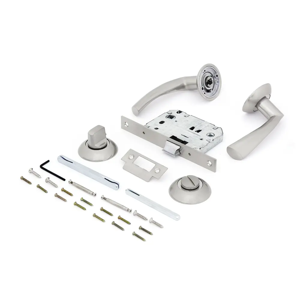 Дверные ручки Фабрика Замков 03L 170 BK, с запиранием, комплект, цвет матовый никель/хром STLM-2076173 - Вид №1