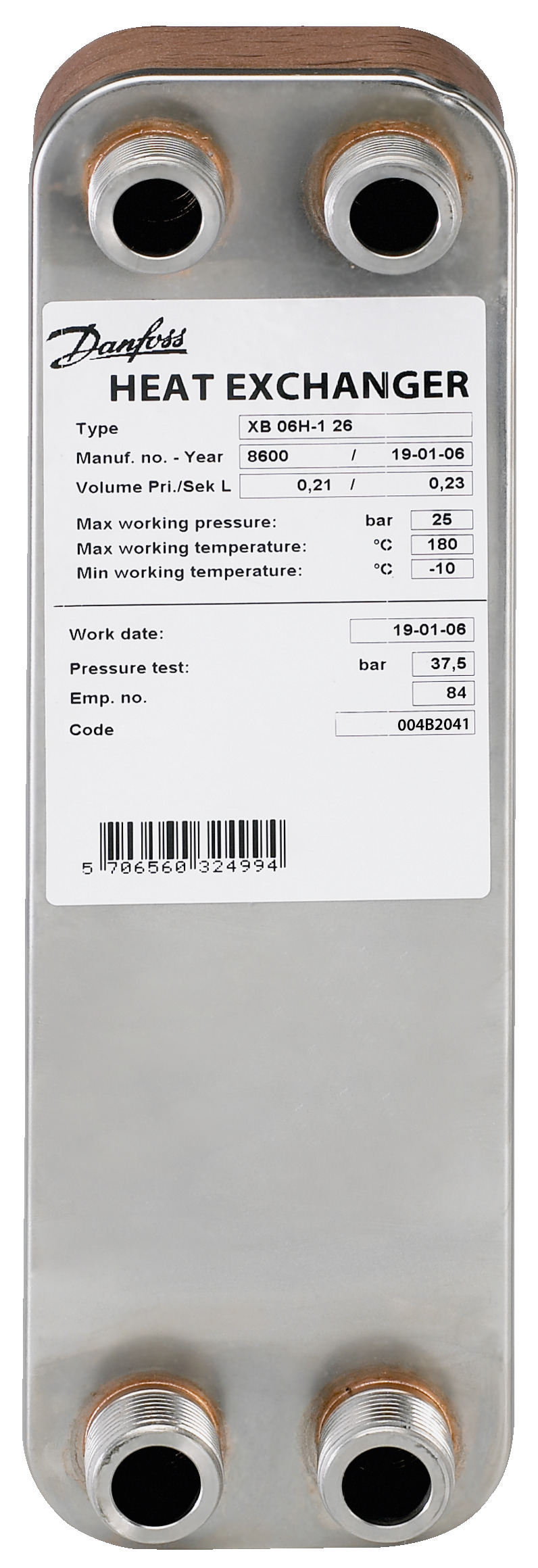 Danfoss Паяный пластинчатый теплообменник серии XB06 XB 06L-1 10 паяный пластинчатый теплообм 004B2025  - Вид №18