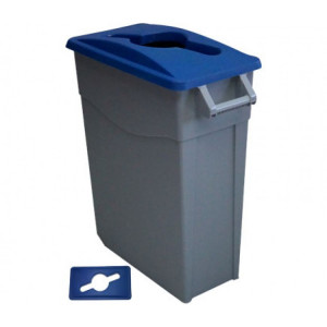 232382 DENOX Контейнер для раздельного сбора отходов серый на колесах с синей крышкой с ручкой 65 л. Серый, Крышка синяя