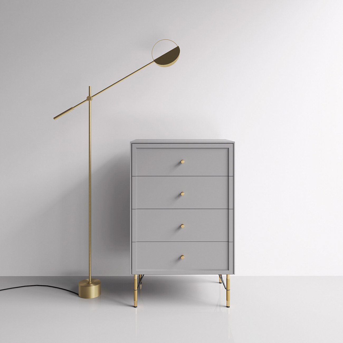 Комод с четырьмя ящиками и металлическими ножками серый Moon BRAGIN DESIGN ДИЗАЙНЕРСКИЕ, MOON 00-3862432 Серый  - Вид №1