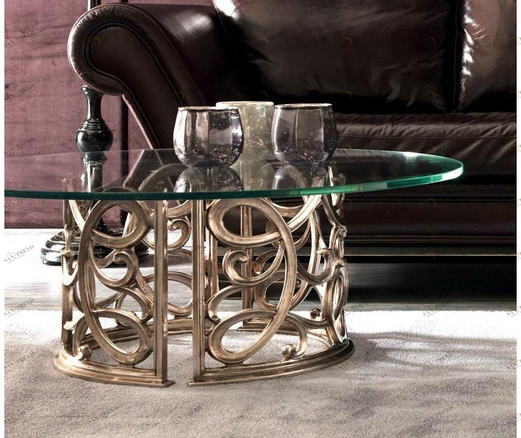 CorteZari Низкий круглый стеклянный журнальный столик Zoe gold 224-vt2