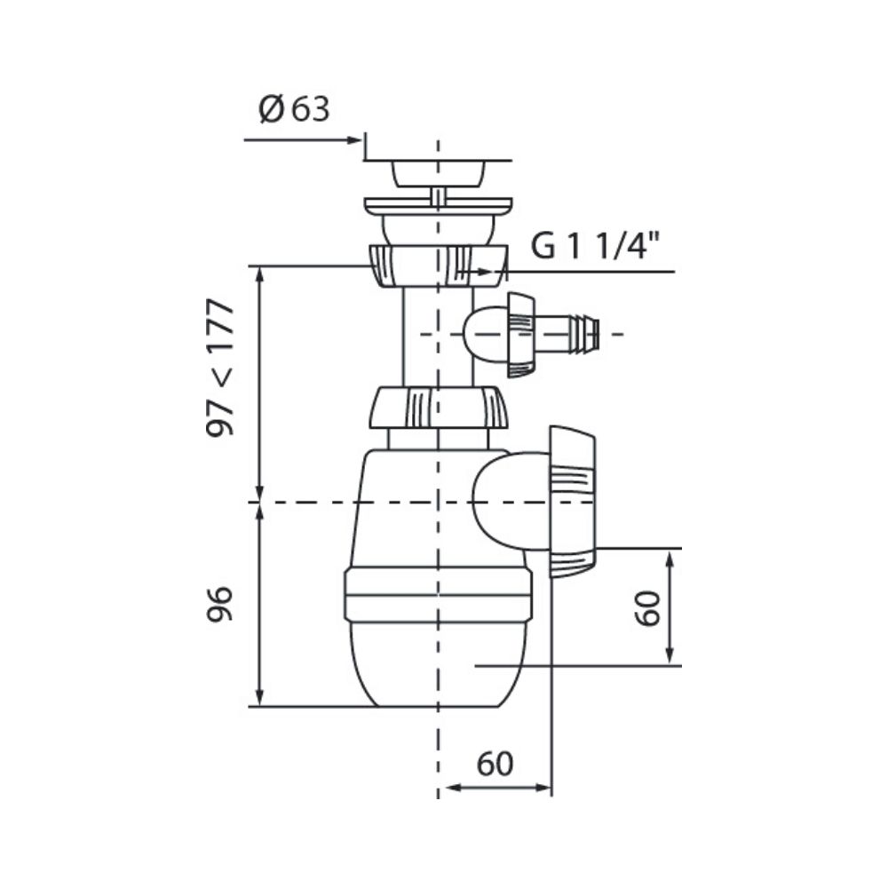 Сифон Минор11/4*40 мм с вып. с отвод.для ст.маш.(30718053) 30718053 Santreyd  - Вид №1