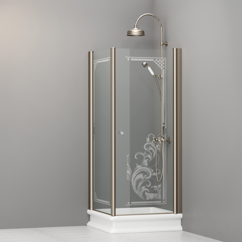 9161N3 Душевая кабина SX с распашной дверью и фиксированной боковой частью для душевого поддона 80x80 квадрат, цвет Бронзовый Kerasan RETRO Италия 