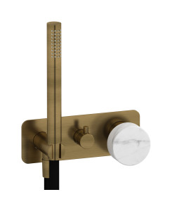 Внешние части встроенного в стену смесителя на 3 потребителя в комплекте с душевым гарнитуром. WE ARE IB mr314mb_1 Modern Bronze Marmo