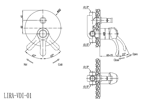 Встраиваемый смеситель с переключателем CEZARES LIRA-C-VDIM-BLC - Вид №1