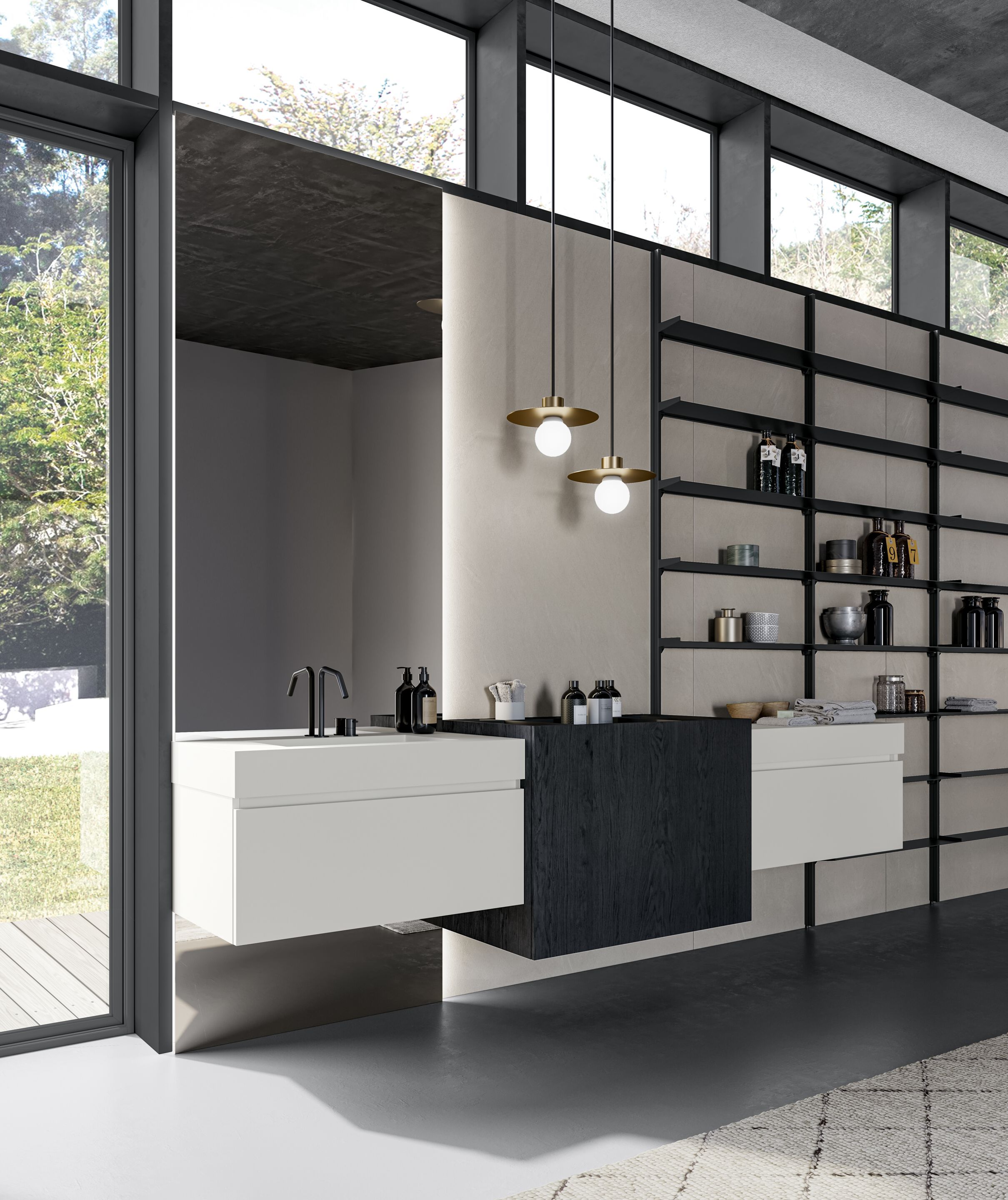 Подвесной туалетный столик с выдвижными ящиками, зеркалом и колоннами Birex Facto ARCH-00119532 - Вид №1