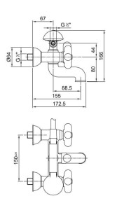 Настенный смеситель для ванны с ручным душем