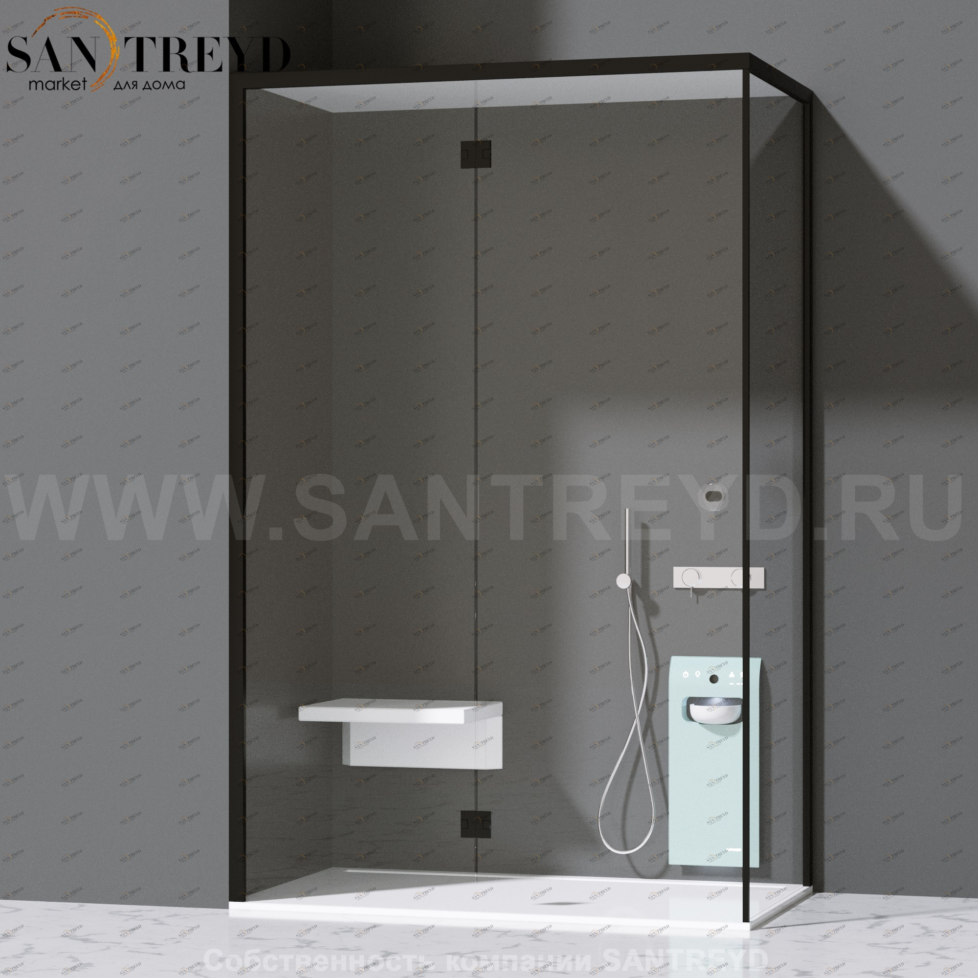 Effegibi FITBOX B Душевая кабина с профилем из черного алюминия. Установка: в левый угол. Размеры: длина 139 см, Дверные петли на стекле FB10020007