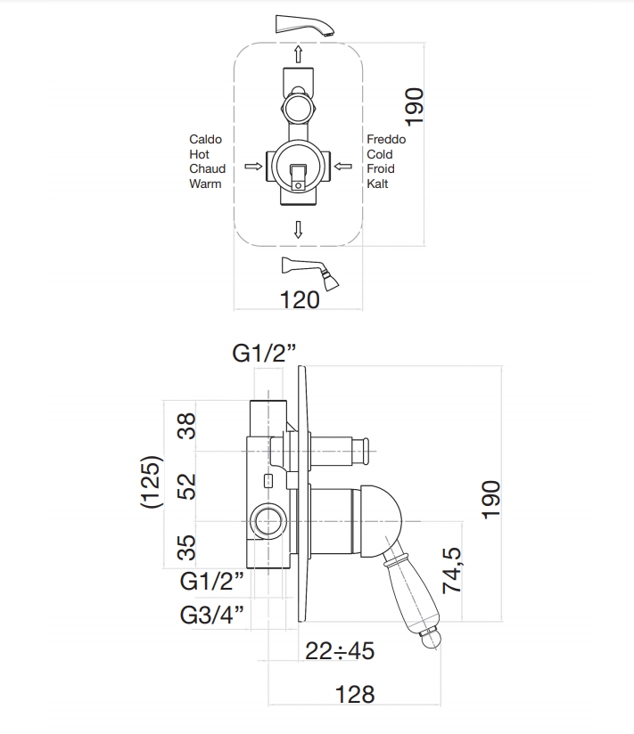 83CO5134 Смеситель для душа , хром-золото Fiore Imperiale  - Вид №2