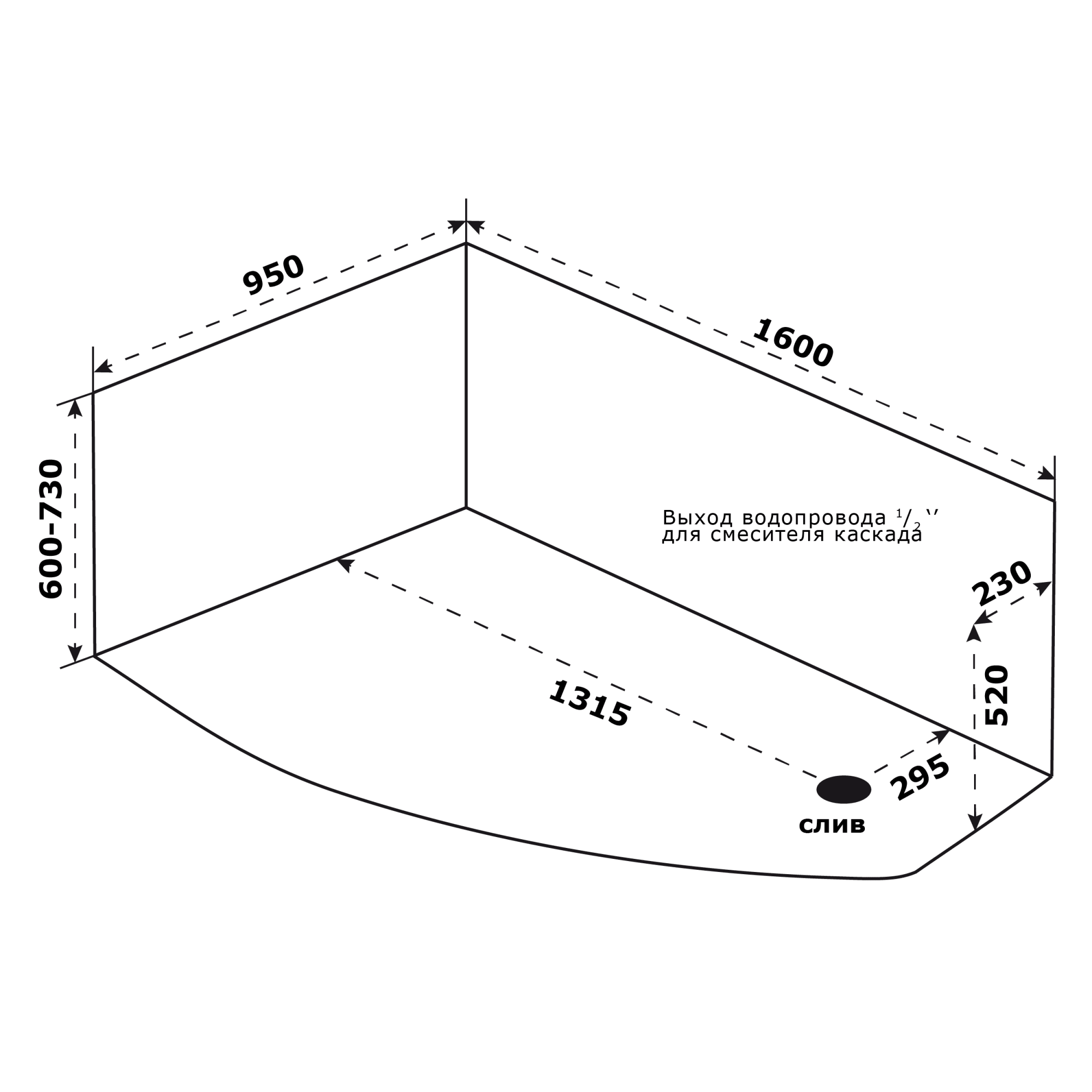 83641307 Ванна акрил 160x95 см угловая левая Рондо Santreyd - Вид №3