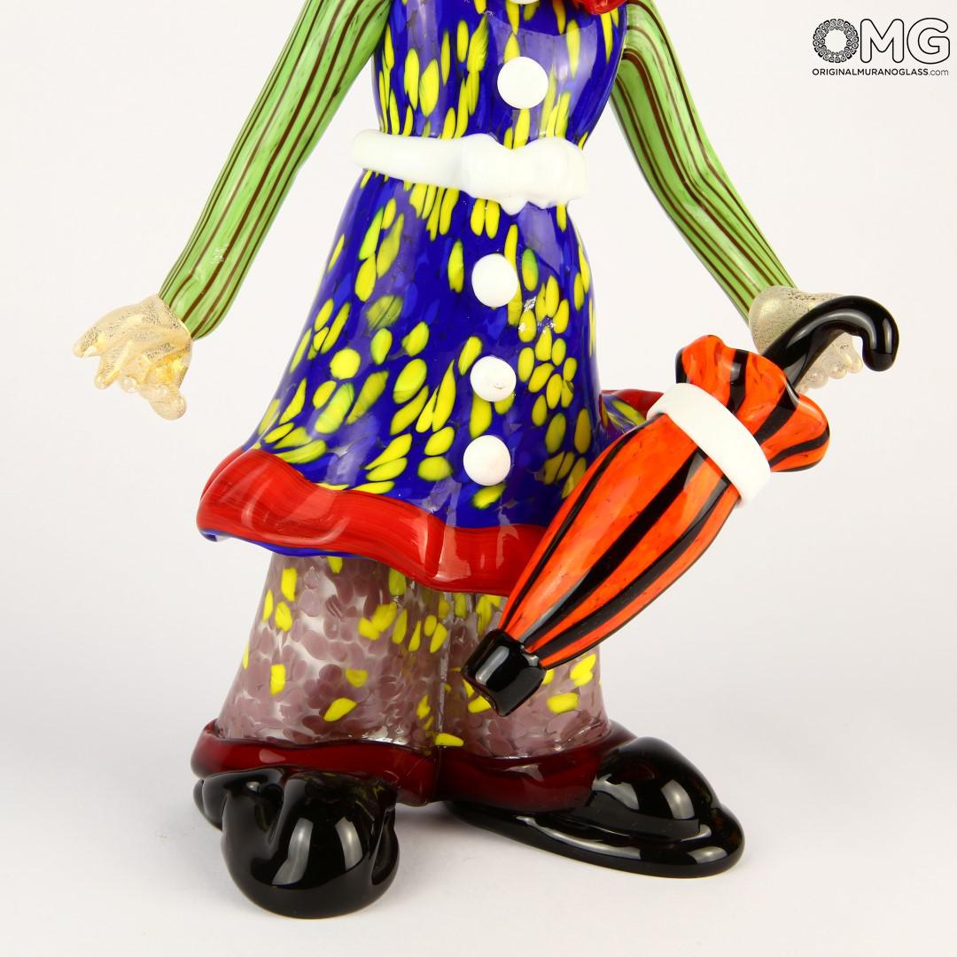 2585 ORIGINALMURANOGLASS Статуэтка Клоун с зонтиком - муранское стекло OMG 14 см  - Вид №1