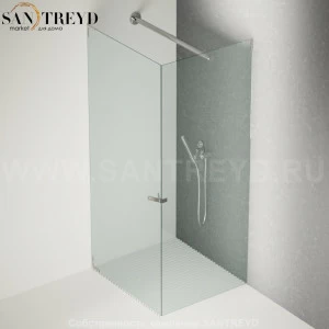 Душевое ограждение FLAT D подрезаемое, стеклянная с дверью прозрачная перегородка с держателем с белым поддоном. Размеры: глубина от 70 до 100 см, длина от 70 до 140 см