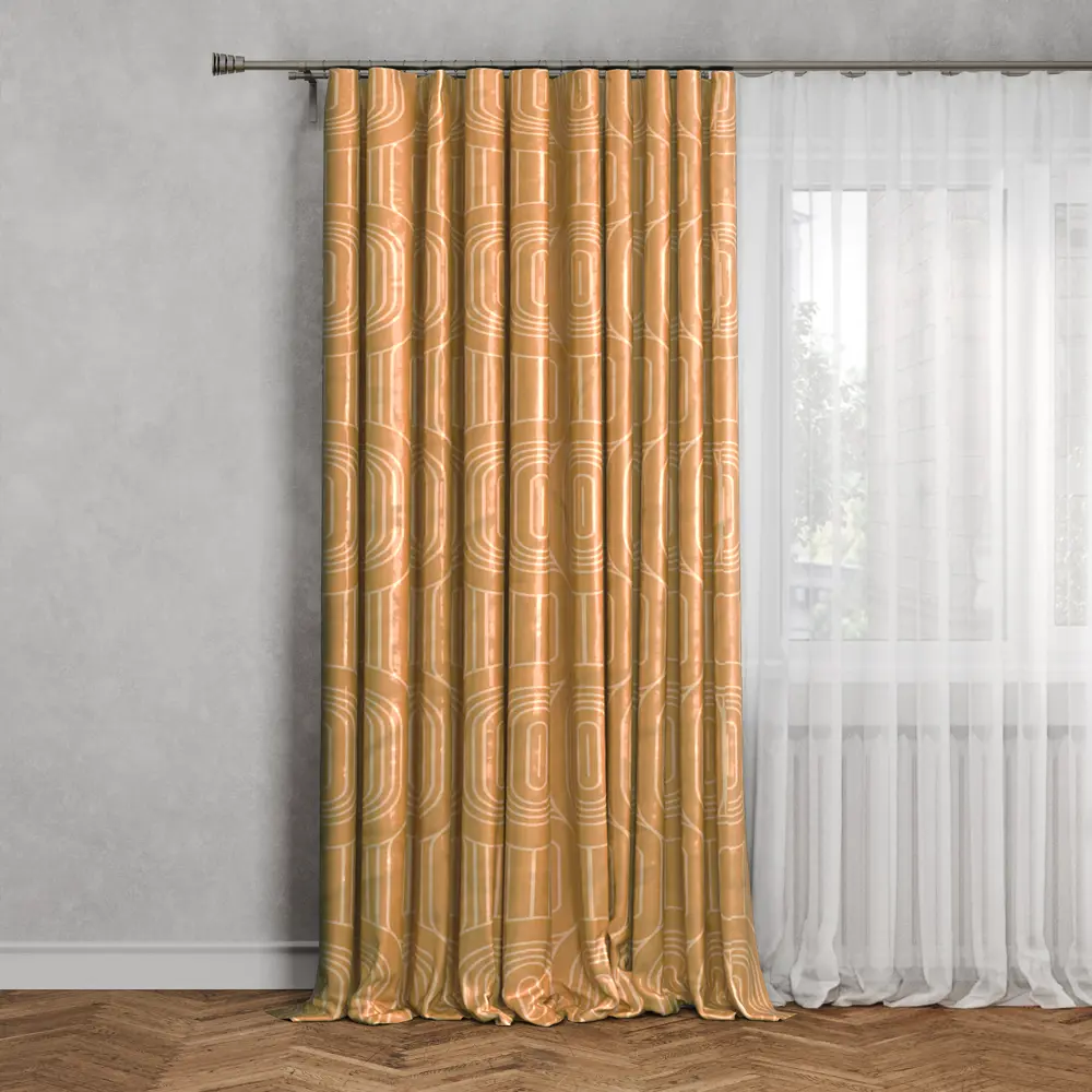 ПАВЛОВО-ПОСАДСКИЙ ШЕЛК: Портьера Glamour золотистая на ленте 200x300 см 89231541