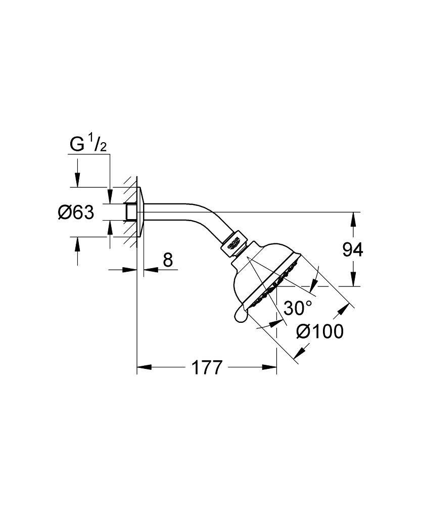 26089000 Верхний душ с кронштейном Grohe Tempesta Classic хром - Вид №1
