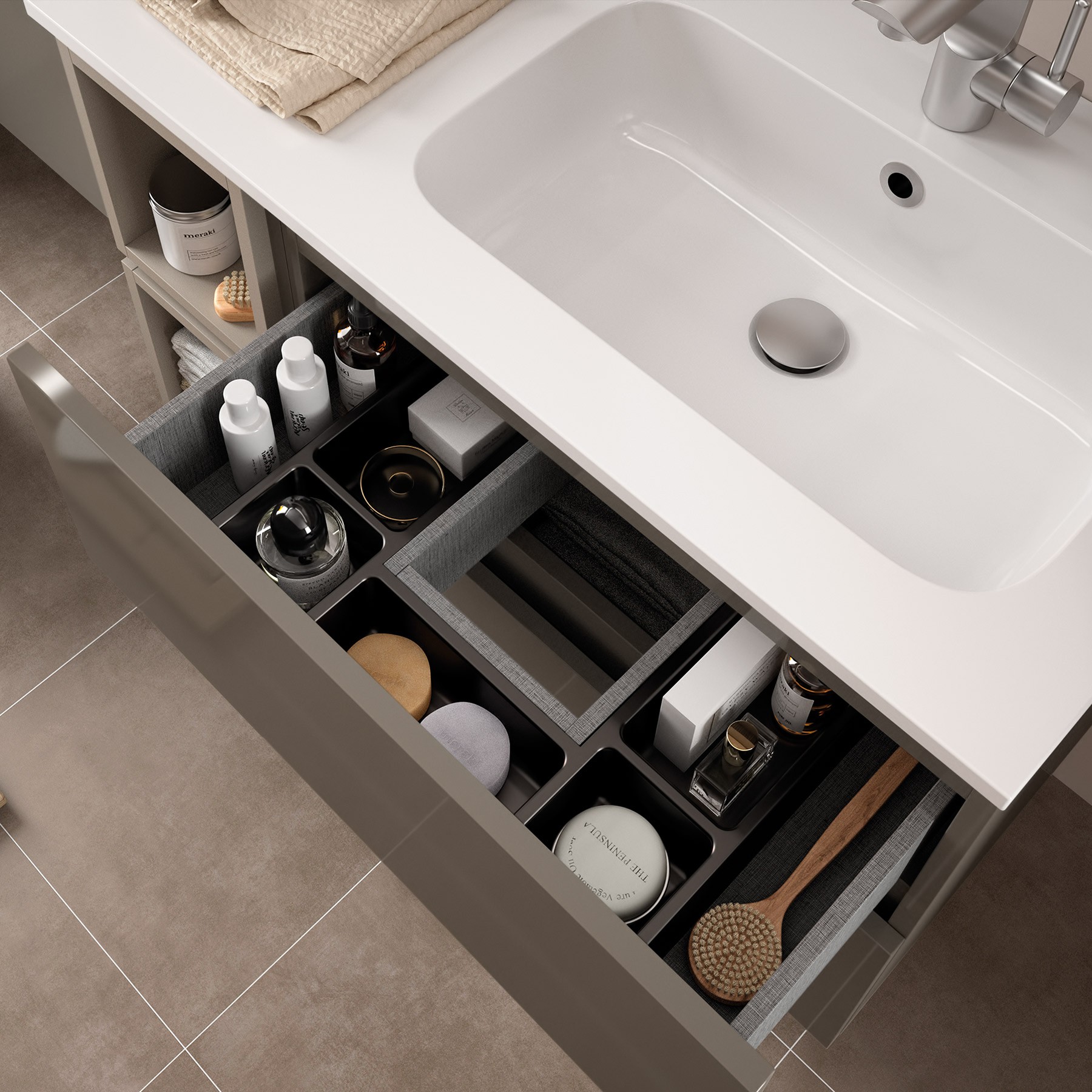23334 SALGAR Мебель для умывальника FUSSION LINE 900 2 ящика GLOSS TAUPE 897 x 540 x 450 мм Глянцево-серо-коричневый - Вид №2