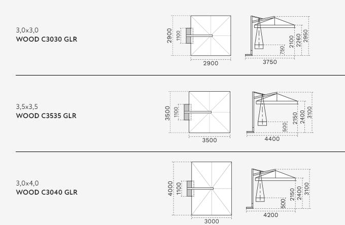 Регулируемый квадратный зонтик с боковым полюсом Scolaro Parasol Galileo ARCH-00142715 - Вид №6