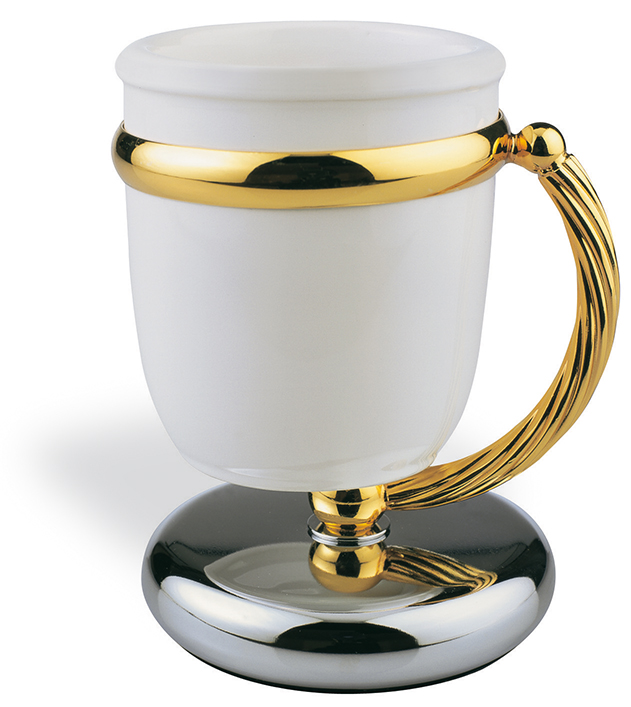 G718(04) Stil Haus Giunone, настольный керамический стакан, цвет белый - золото