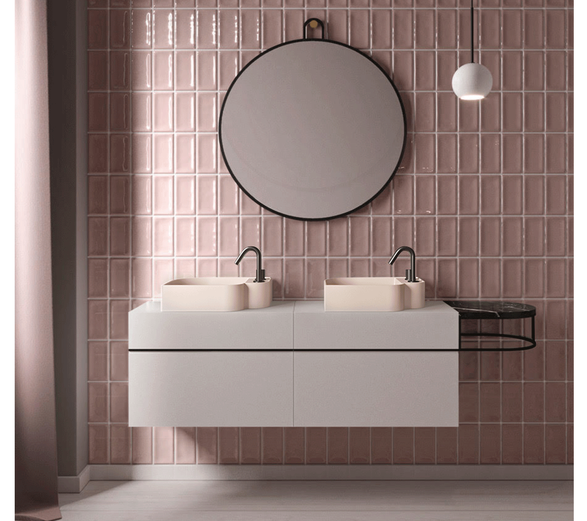 Ex.T Nouveau Консоль с двумя раковинами, большими ящиками и полкой Nouveau-comp_5 - Вид №1